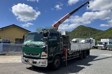 三菱　クレーン付き・4段・ラジコン・フックイン　積載10.5ｔ　3方開